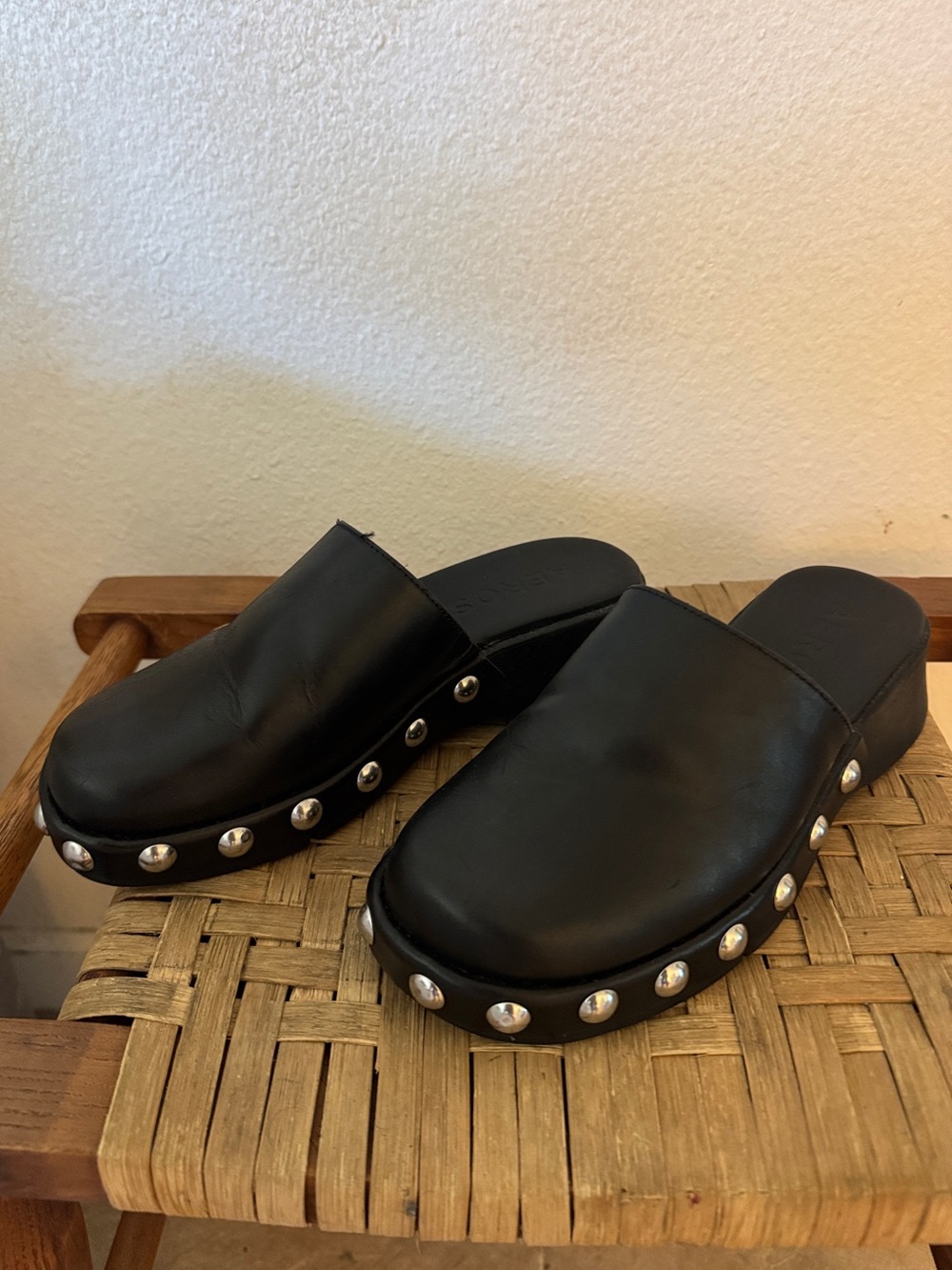 AEROSOLES Black Studded Slip-On Mule Clogs